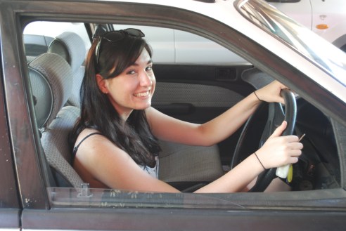 A bit self-conscious at the wheel...my baby learning to drive.