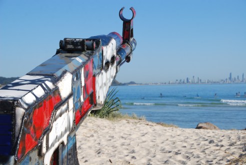 Keeping up with the Kalashnikovs by Daniel Clement (QLD) was the winner of the $15,000 Swell Sculpture Award, presented by the City of Gold Coast. 