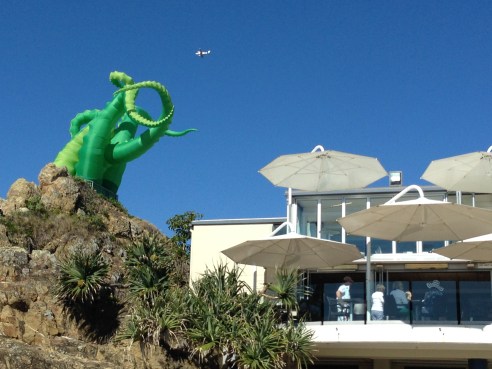 Octopus Attacks by Filthy Luker & Pedro Estrellas (UK). Positioned on the rock above the Surf Club.